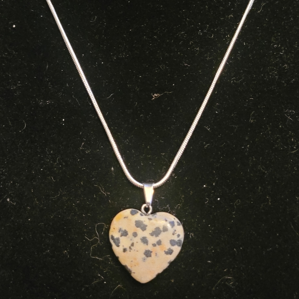 Heart Pendant Necklace with Dalmatian Stone